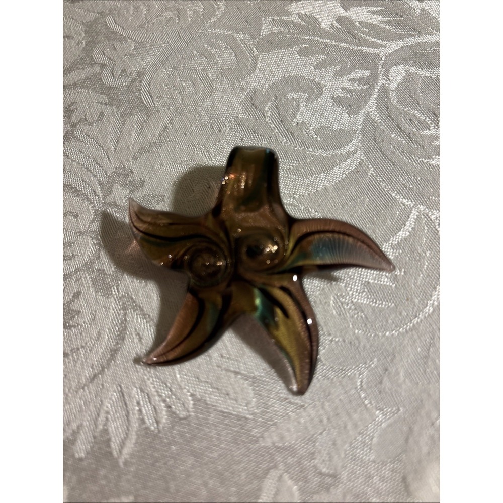 Murano Glass Starfish Pendant with Gold Swirl and Teal Swirl No Necklace. Italy
